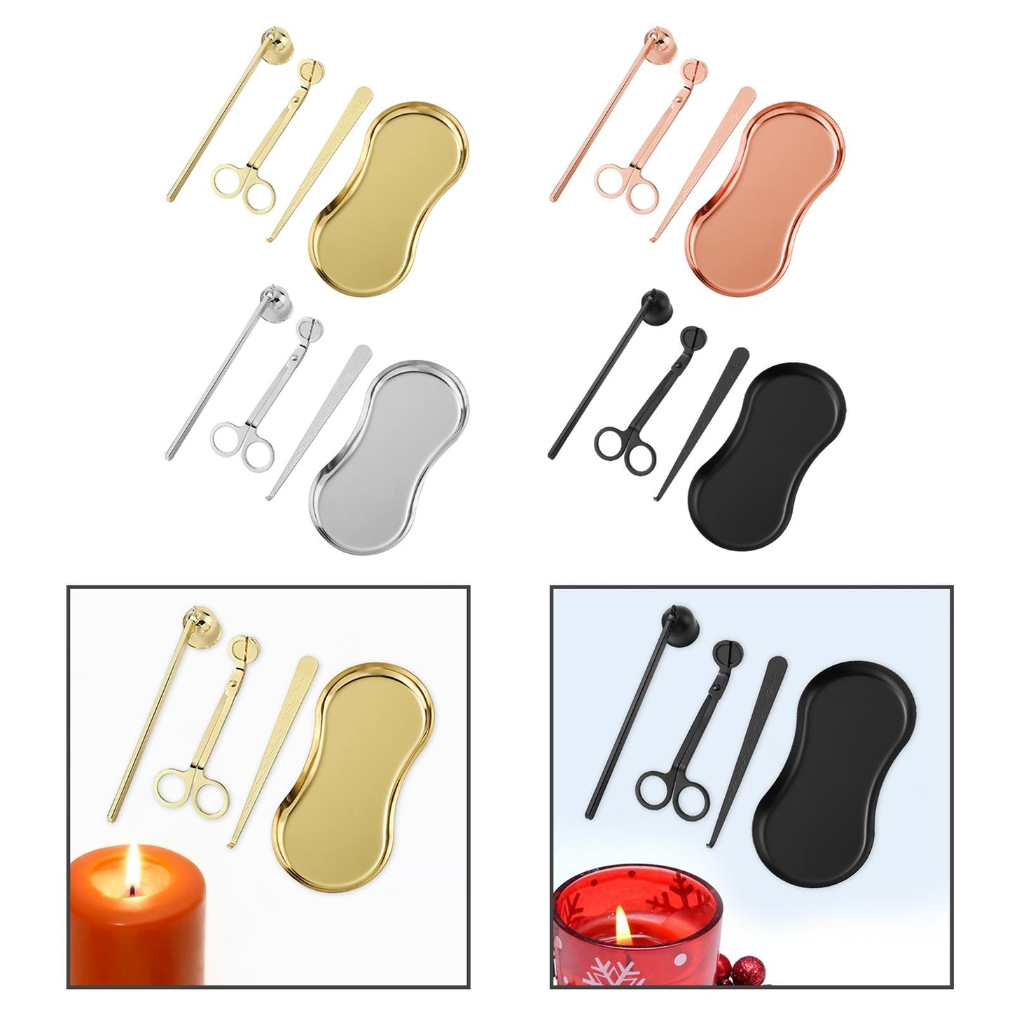 4Pcs Candle Snuffer Kit w/ Tray Plate